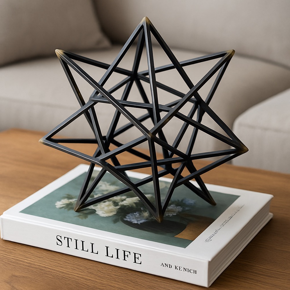Modern Metal Geometric Star Sculpture • Black & Gold • 14” Decor Piece - Picture 7 of 9